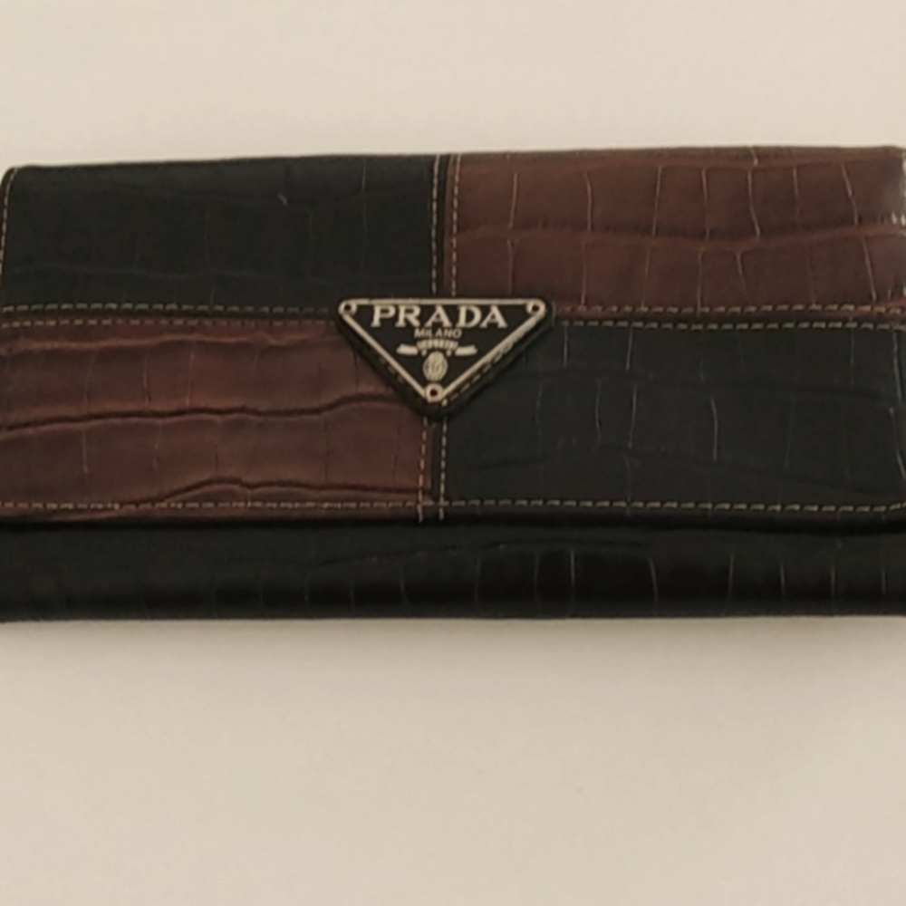 Prada wallet croc leather women's